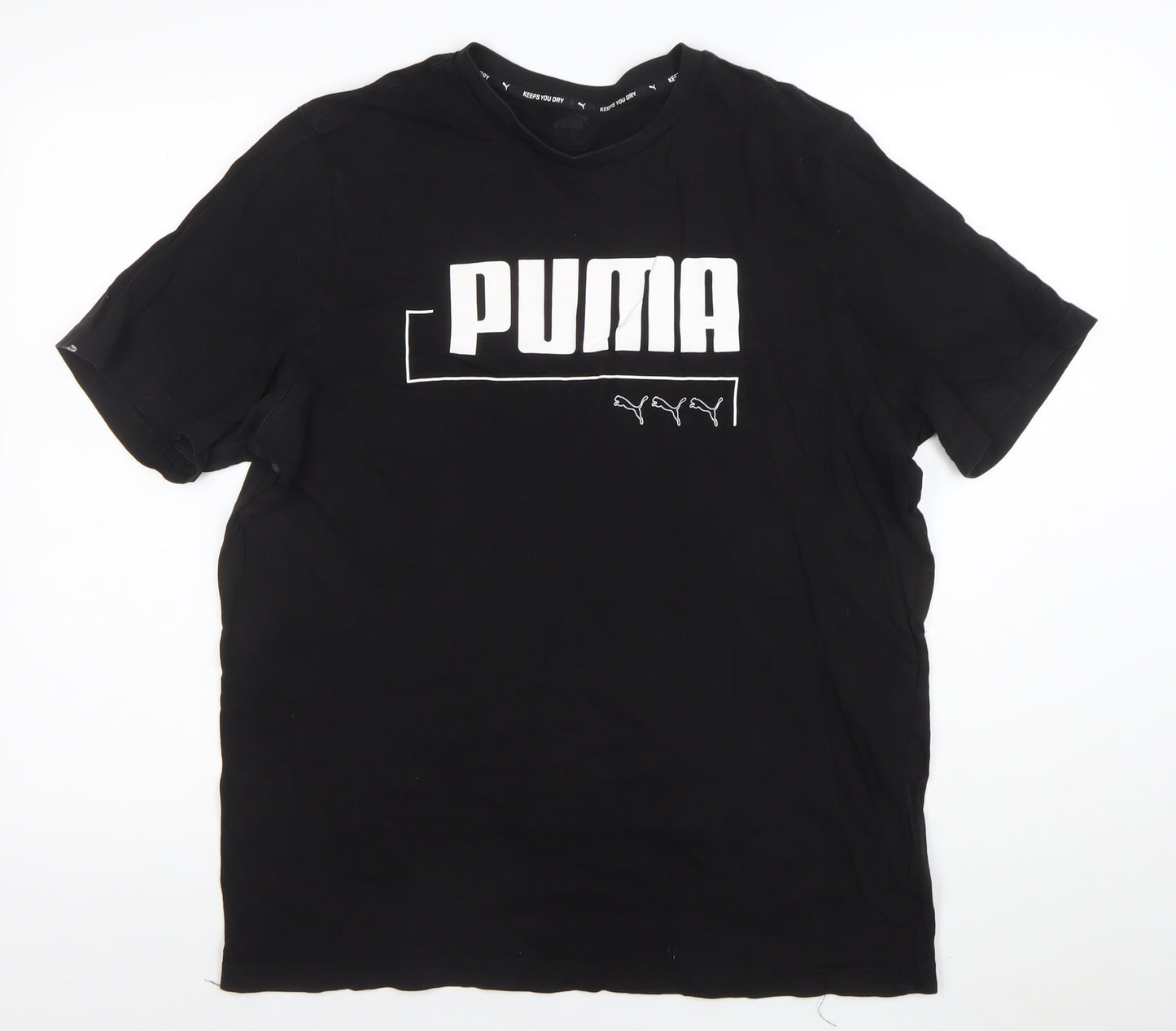 Puma Men's Black Moisture Wicking Large Logo Sports T-Shirt Size L