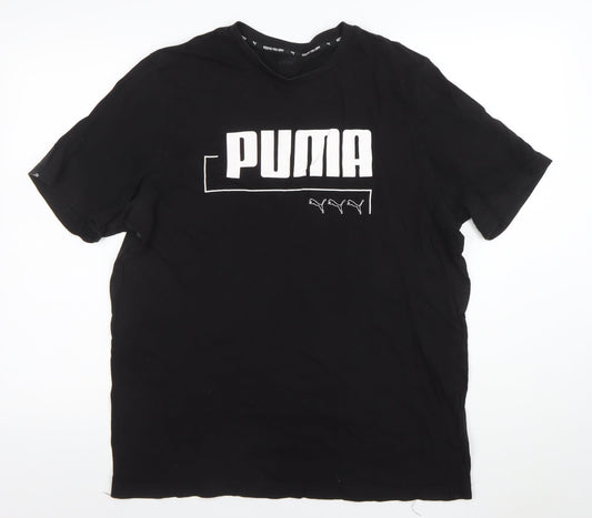 Puma Men's Black Moisture Wicking Large Logo Sports T-Shirt Size L