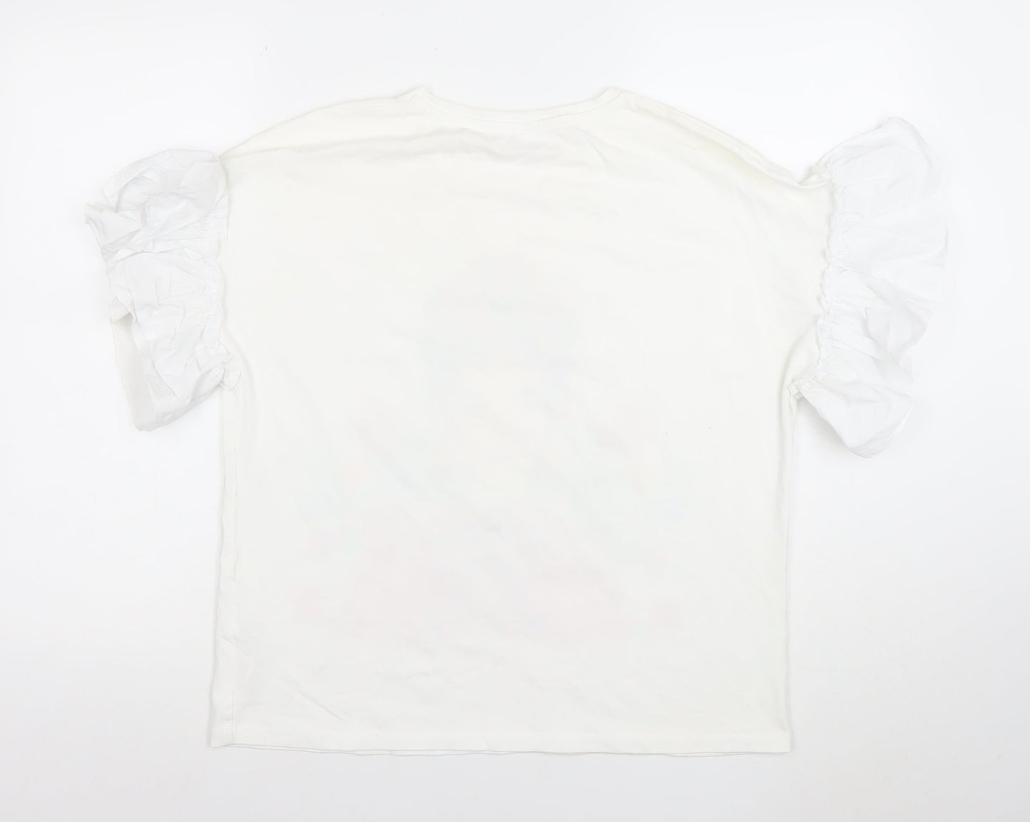 Savior Women White Large Graphic Puff Sleeve T-Shirt