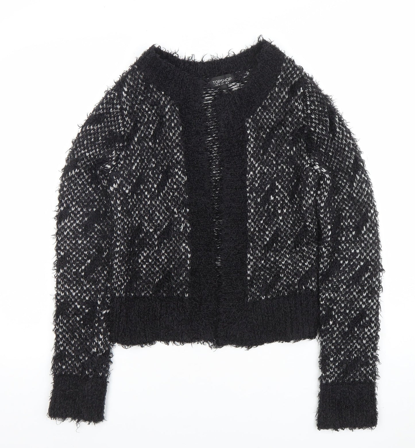 Topshop Women's Black Knit Cardigan Size 8 Crew Neck Long Sleeve