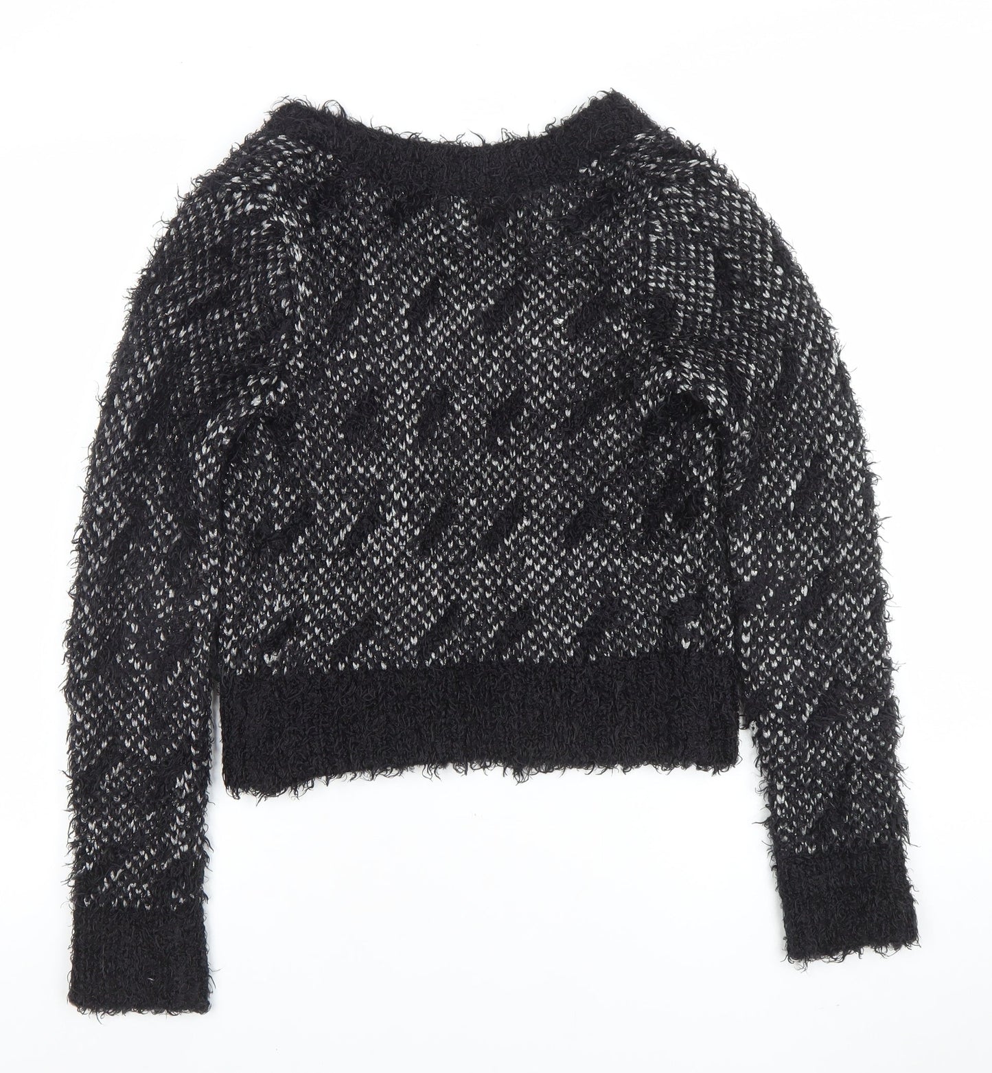 Topshop Women's Black Knit Cardigan Size 8 Crew Neck Long Sleeve