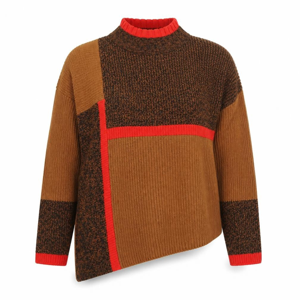 Next Womens Brown Mock Neck Geometric Chunky Knit Jumper Size S