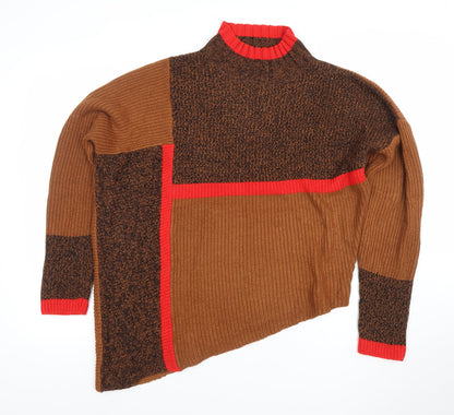 Next Womens Brown Mock Neck Geometric Chunky Knit Jumper Size S