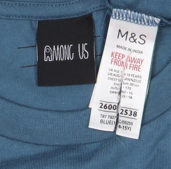 Marks and Spencer Boys Blue Among Us Long Sleeve Graphic T-Shirt 8-9 Years