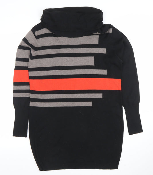 Roman Women’s Black Striped Roll Neck Tunic Jumper Size 12