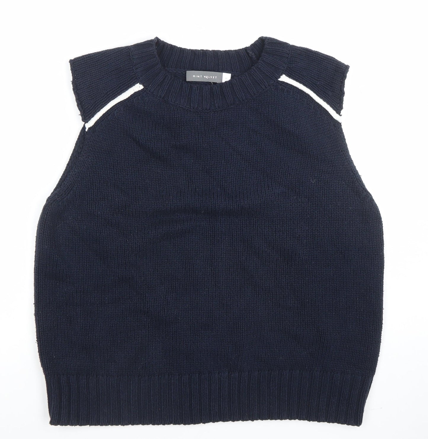 Mint Velvet Women Navy Blue Knit Sleeveless Vest Jumper M Cotton