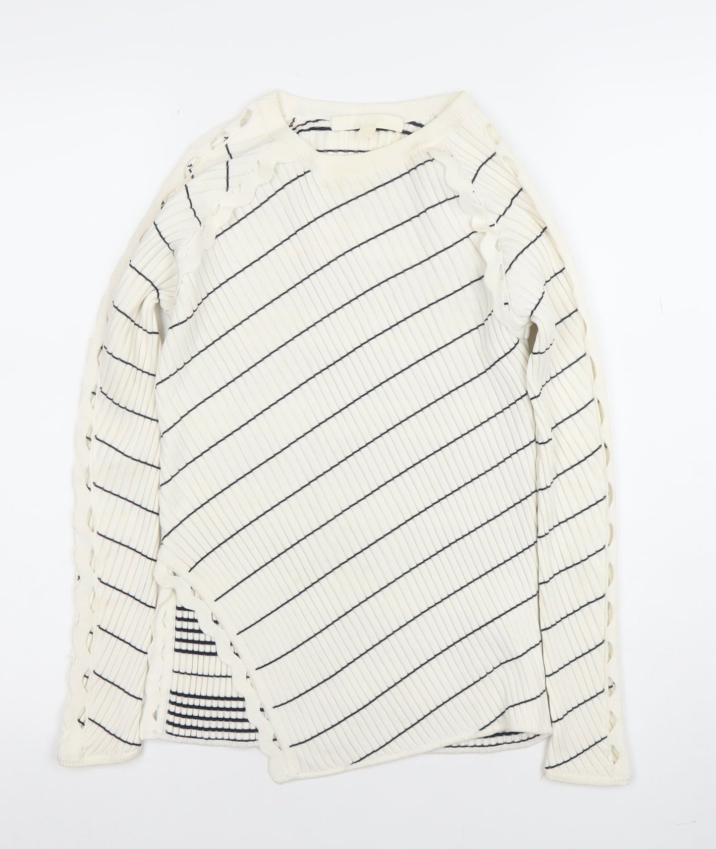 Jonathan Simkhai Womens White Striped Ribbed Pullover Jumper XS