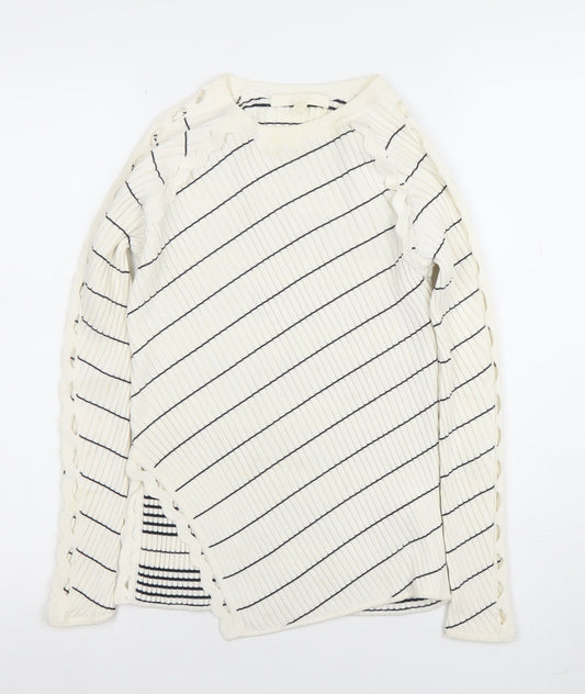 Jonathan Simkhai Womens White Striped Ribbed Pullover Jumper XS
