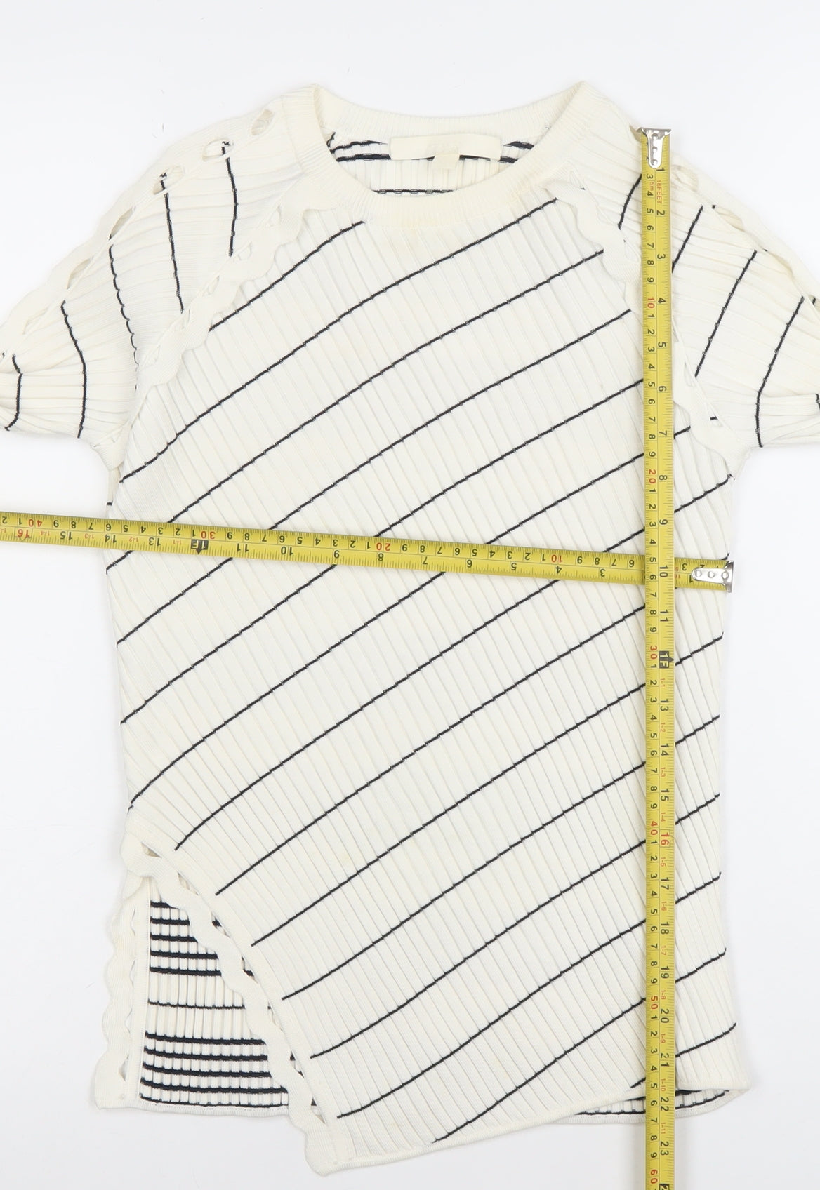 Jonathan Simkhai Womens White Striped Ribbed Pullover Jumper XS