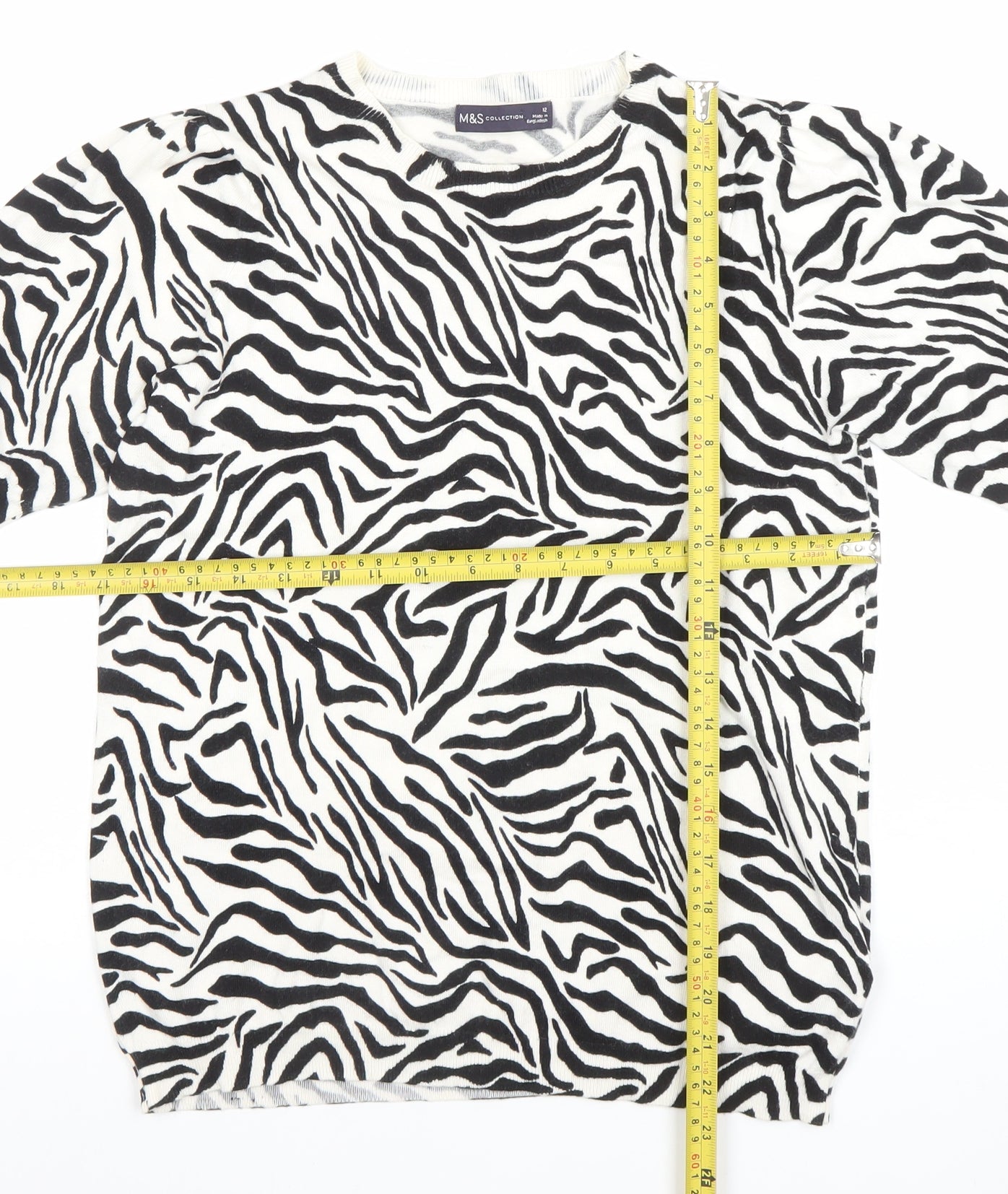 Marks and Spencer Womens Black Zebra Animal Print Knit T-Shirt Size 12