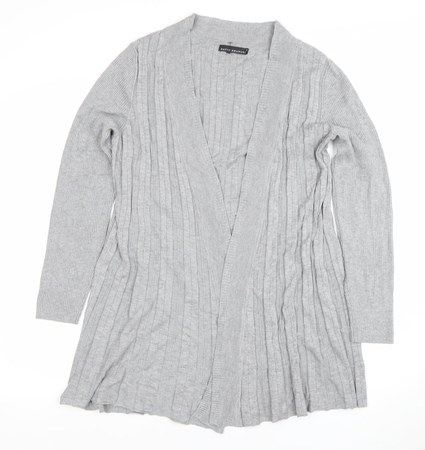 David Emanuel Women Grey Long Sleeve V-Neck Cardigan Size S
