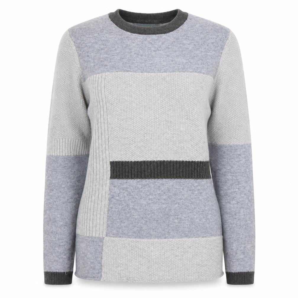 Sosandar Women’s Grey Patchwork Long Sleeve Crew Neck Jumper Size 10