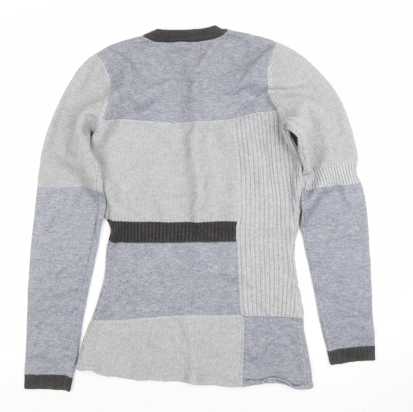 Sosandar Women’s Grey Patchwork Long Sleeve Crew Neck Jumper Size 10