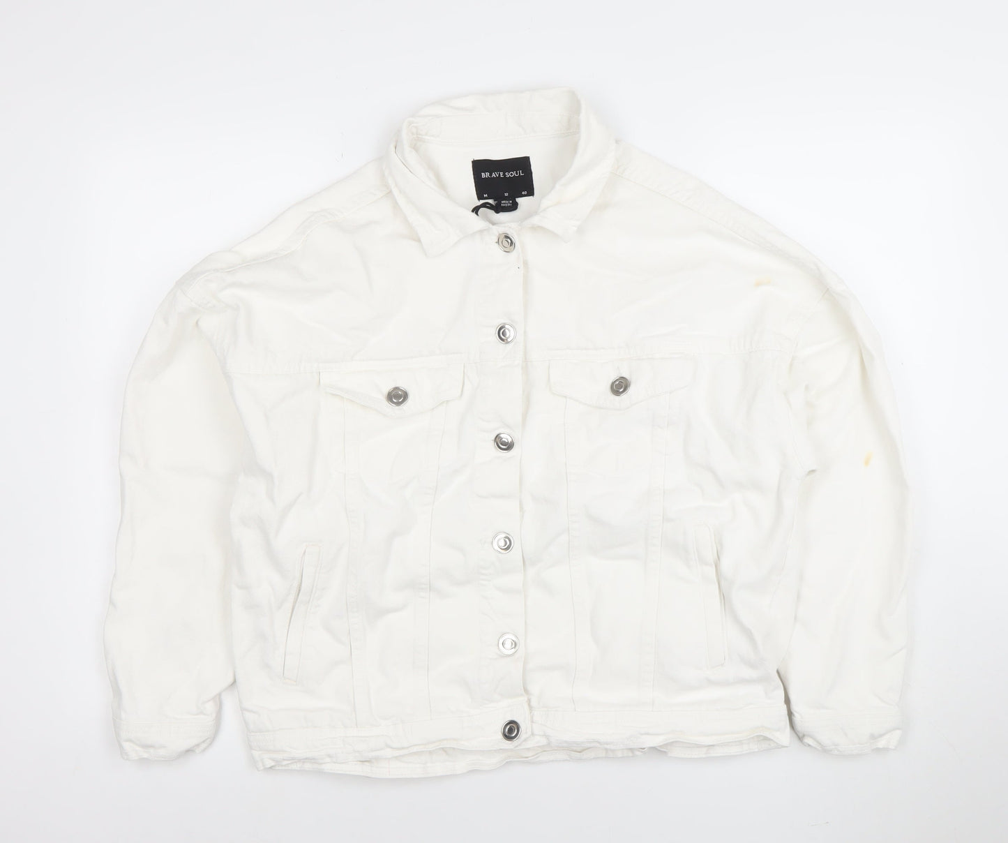 Brave Soul Women's White Cotton Twill Jacket Size 12 Casual Button Front