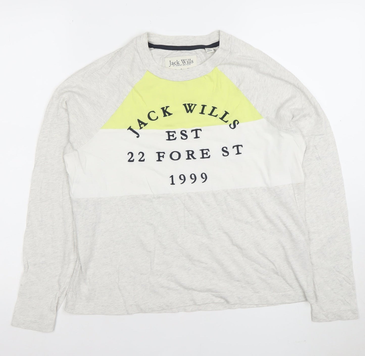 Jack Wills Womens Grey Colourblock Long Sleeve Cotton T-Shirt Size 10