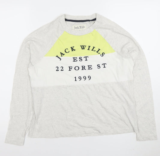 Jack Wills Womens Grey Colourblock Long Sleeve Cotton T-Shirt Size 10
