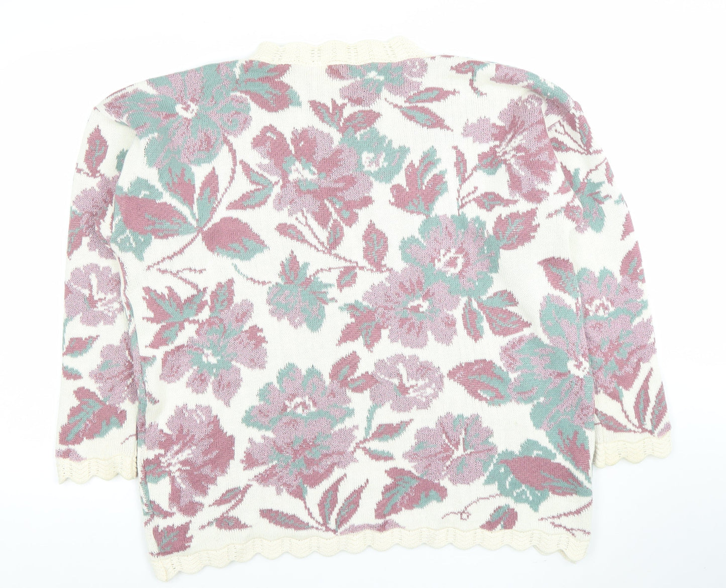 Gaelic Collection by Liam Williams Womens Floral Knit Jumper Cream Pink L