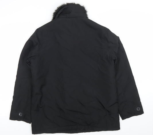 Casual Comfort Women's Black Faux Fur Collar Button Coat Size 12