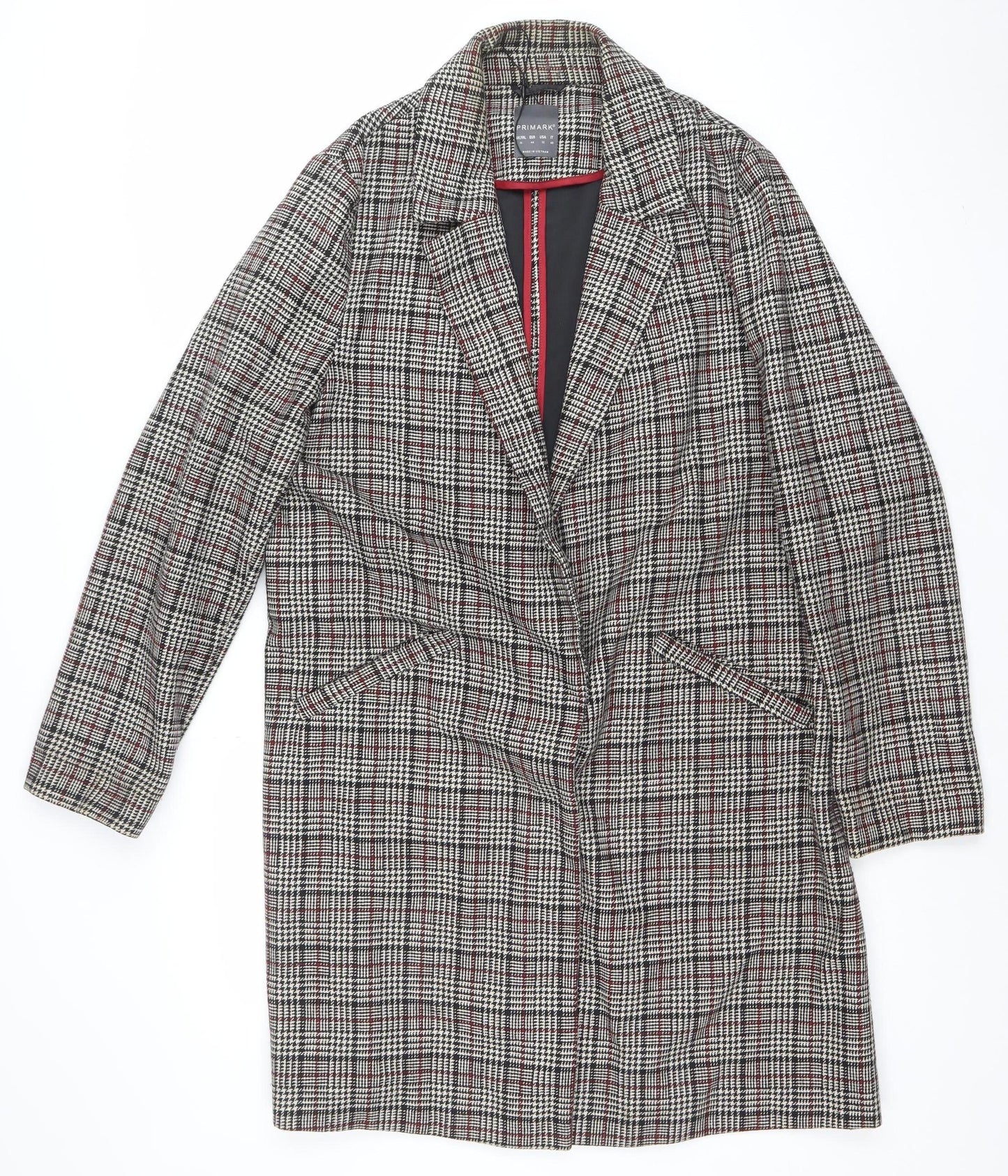 Primark Women's Multicoloured Check Blazer Size 16 Classic Mid-Length