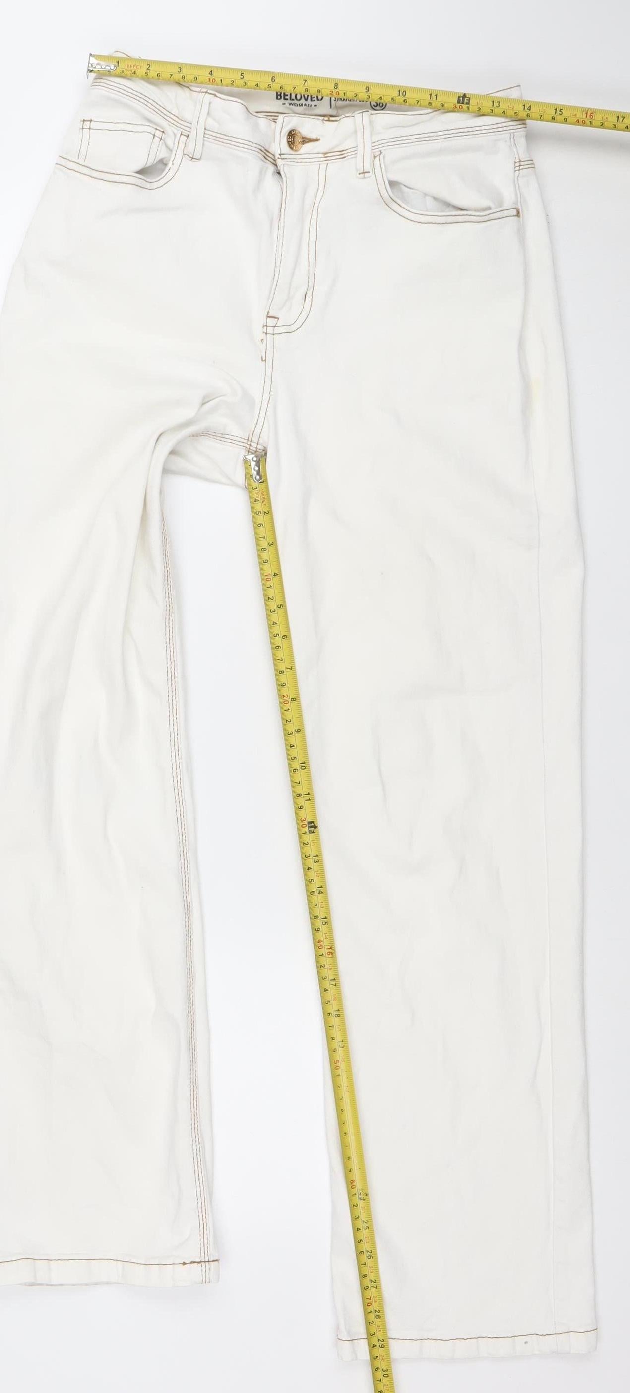 Beloved Women Ivory Straight Leg Jeans Size 10 Cotton Blend