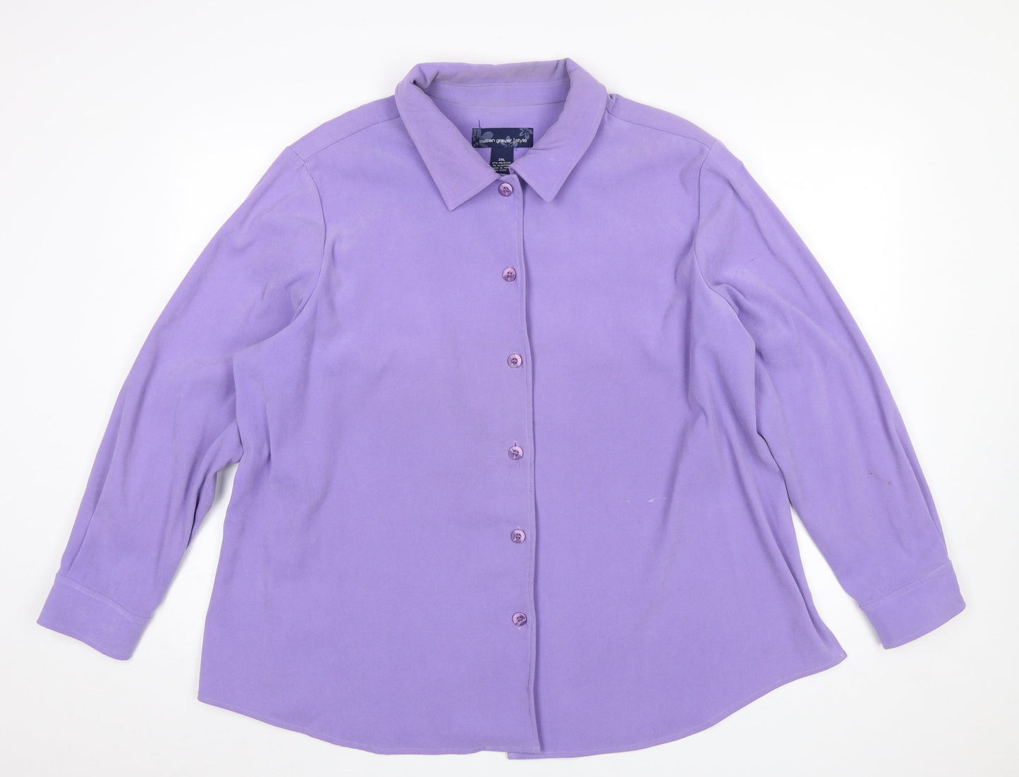 Susan Graver Women Purple Button-Up Long Sleeve Shirt 2XL