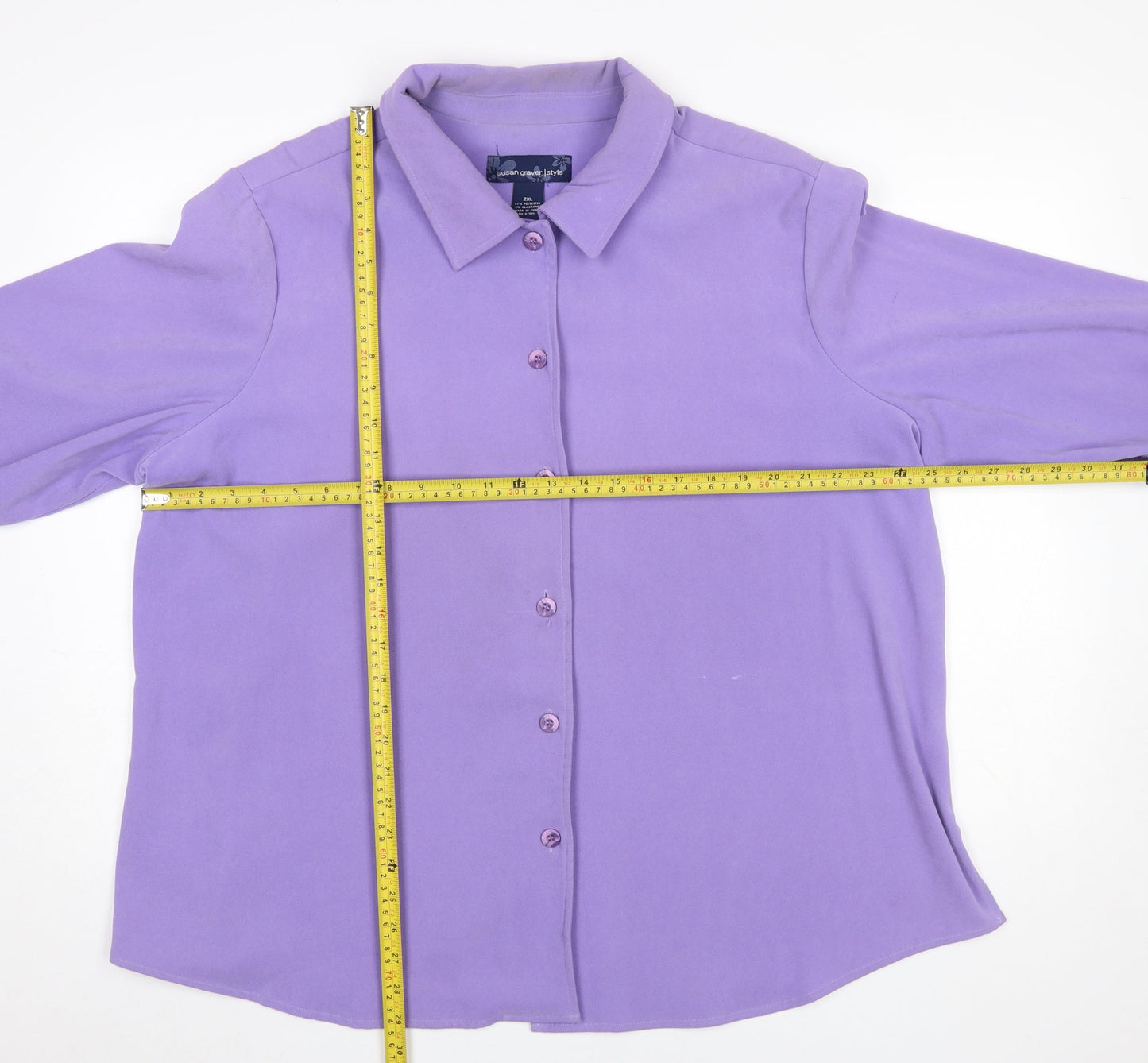 Susan Graver Women Purple Button-Up Long Sleeve Shirt 2XL