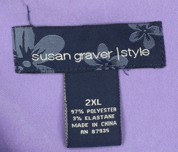 Susan Graver Women Purple Button-Up Long Sleeve Shirt 2XL