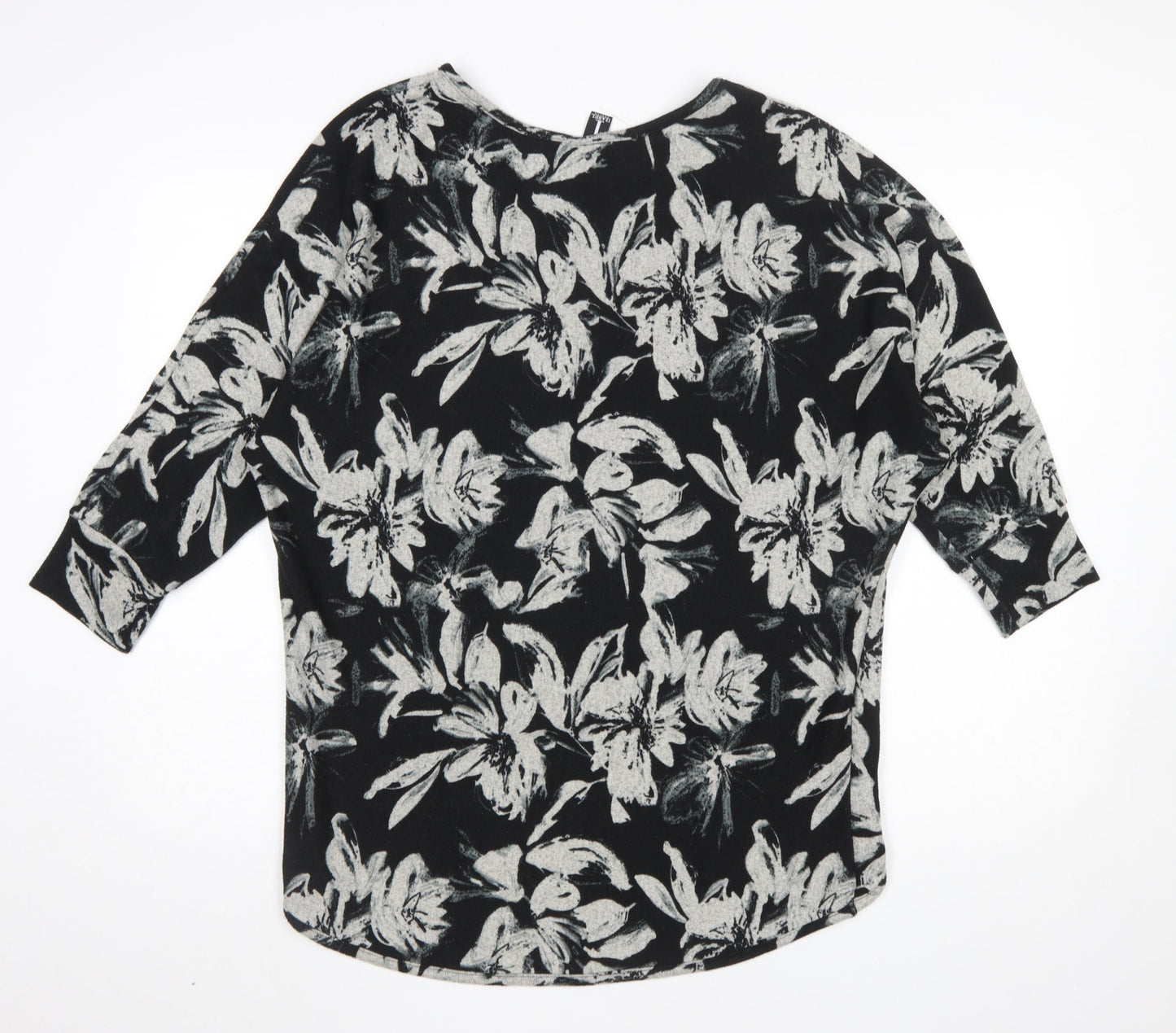 Izabel London Women’s Black Floral Tunic Top Size 12 Relaxed Fit 3/4 Sleeve