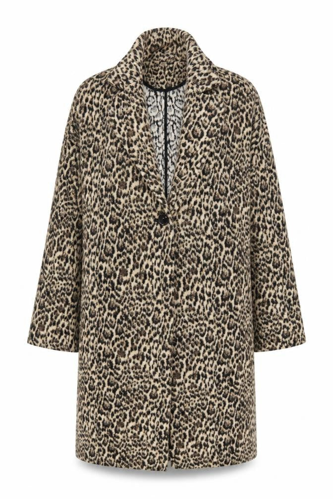 Zara Women Leopard Print Long Coat XS Wool Blend Single Breasted