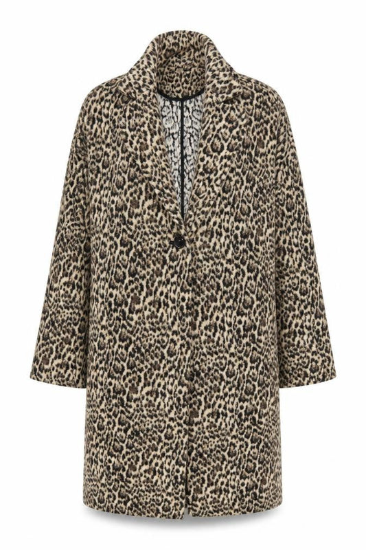 Zara Women Leopard Print Long Coat XS Wool Blend Single Breasted