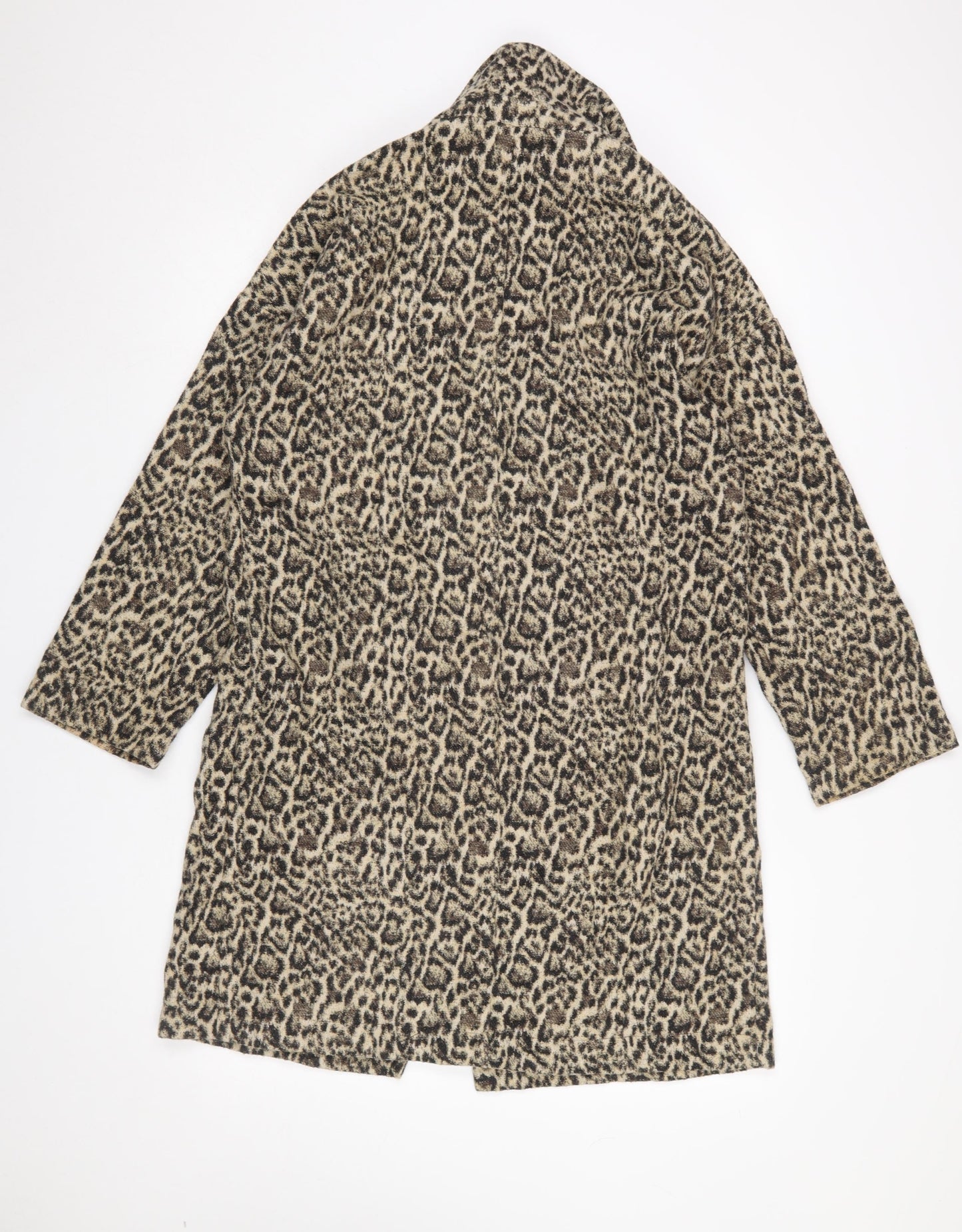 Zara Women Leopard Print Long Coat XS Wool Blend Single Breasted