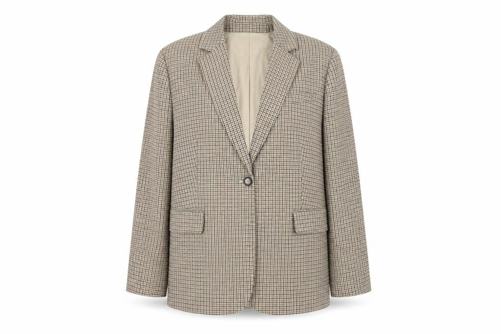 H&M Women’s Beige Checked Blazer Jacket Size L Regular Fit Single-Breasted