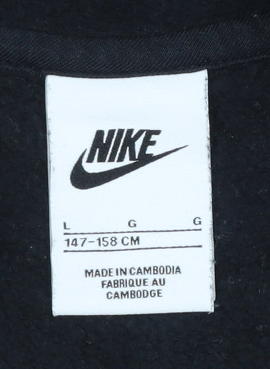 Nike Boys Black Full Zip Hoodie Size 158cm Fleece Cotton Blend