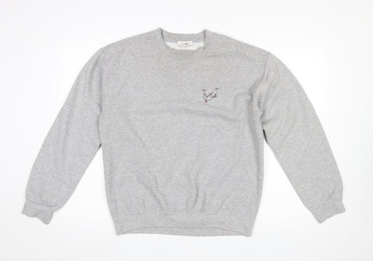 Topshop Women's Grey Medium Pullover Sweatshirt with Embroidered Logo