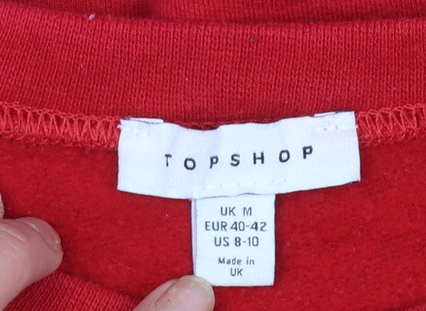 Topshop Women Red Pullover Sweatshirt M Embroidered Crew Neck Cotton