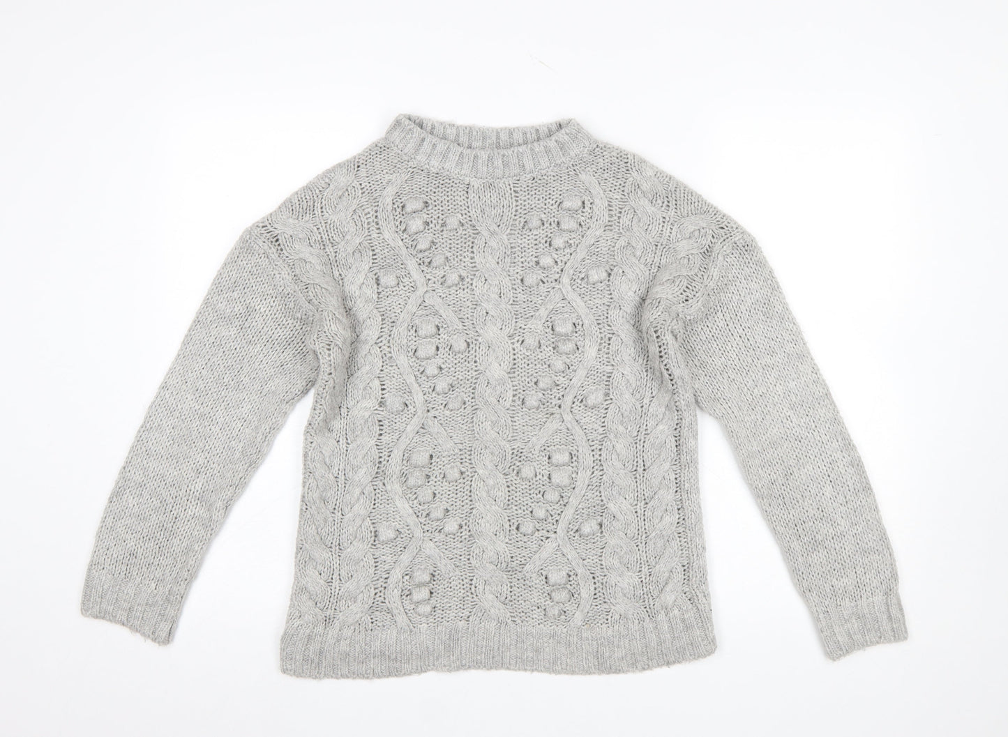 Next Womens Grey Cable-Knit Crew Neck Pullover Jumper XS