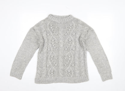 Next Womens Grey Cable-Knit Crew Neck Pullover Jumper XS