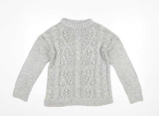 Next Womens Grey Cable-Knit Crew Neck Pullover Jumper XS