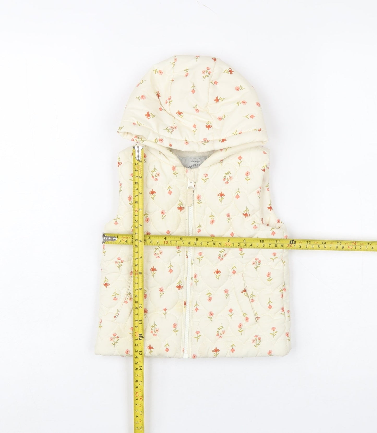 George Girls Ivory Floral Quilted Hooded Puffer Jacket 9-12 Months