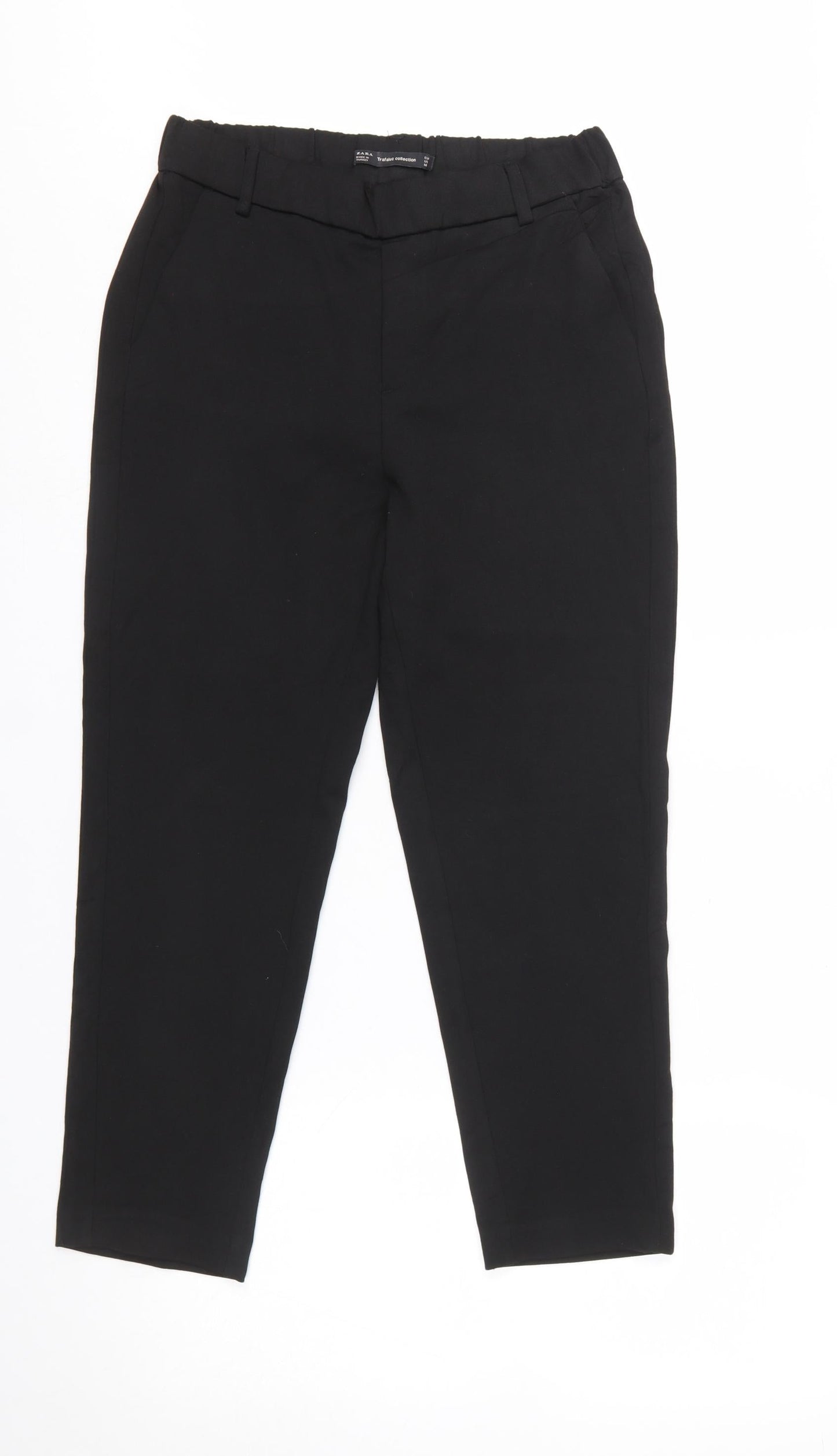 Zara Women Black XS Tapered Trousers Polyester Blend Workwear