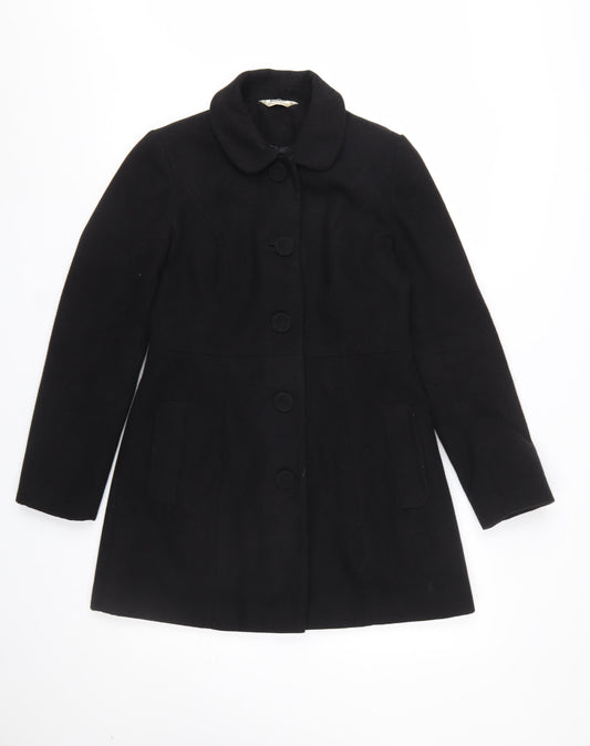 Miss Selfridge Women’s Black Petite Wool Blend Coat UK 10 Classic Buttoned