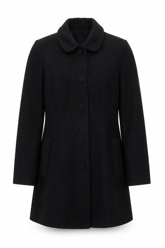 Front view of Miss Selfridge Women’s Black Petite Wool Blend Coat UK 10 Classic Buttoned