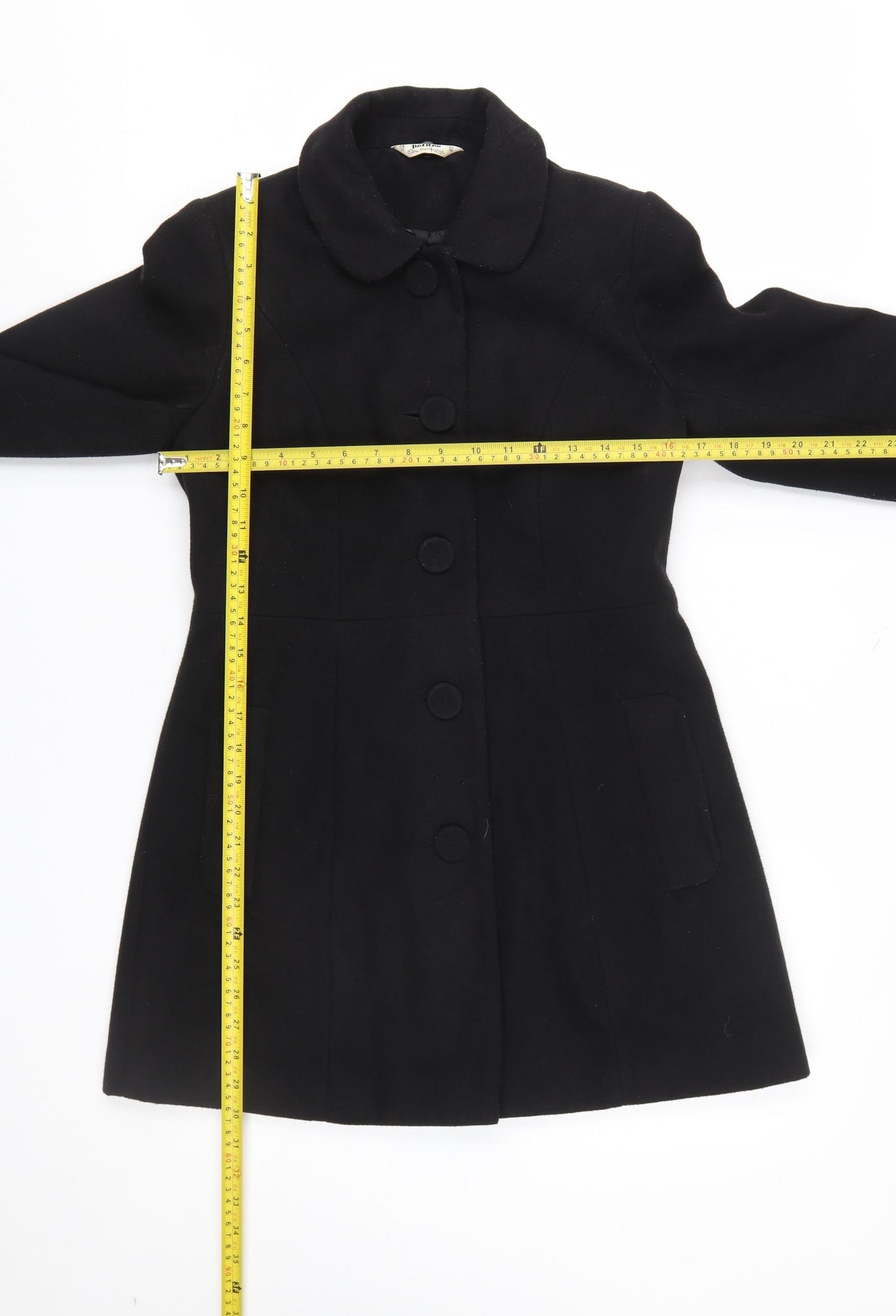 Miss Selfridge Women’s Black Petite Wool Blend Coat UK 10 Classic Buttoned