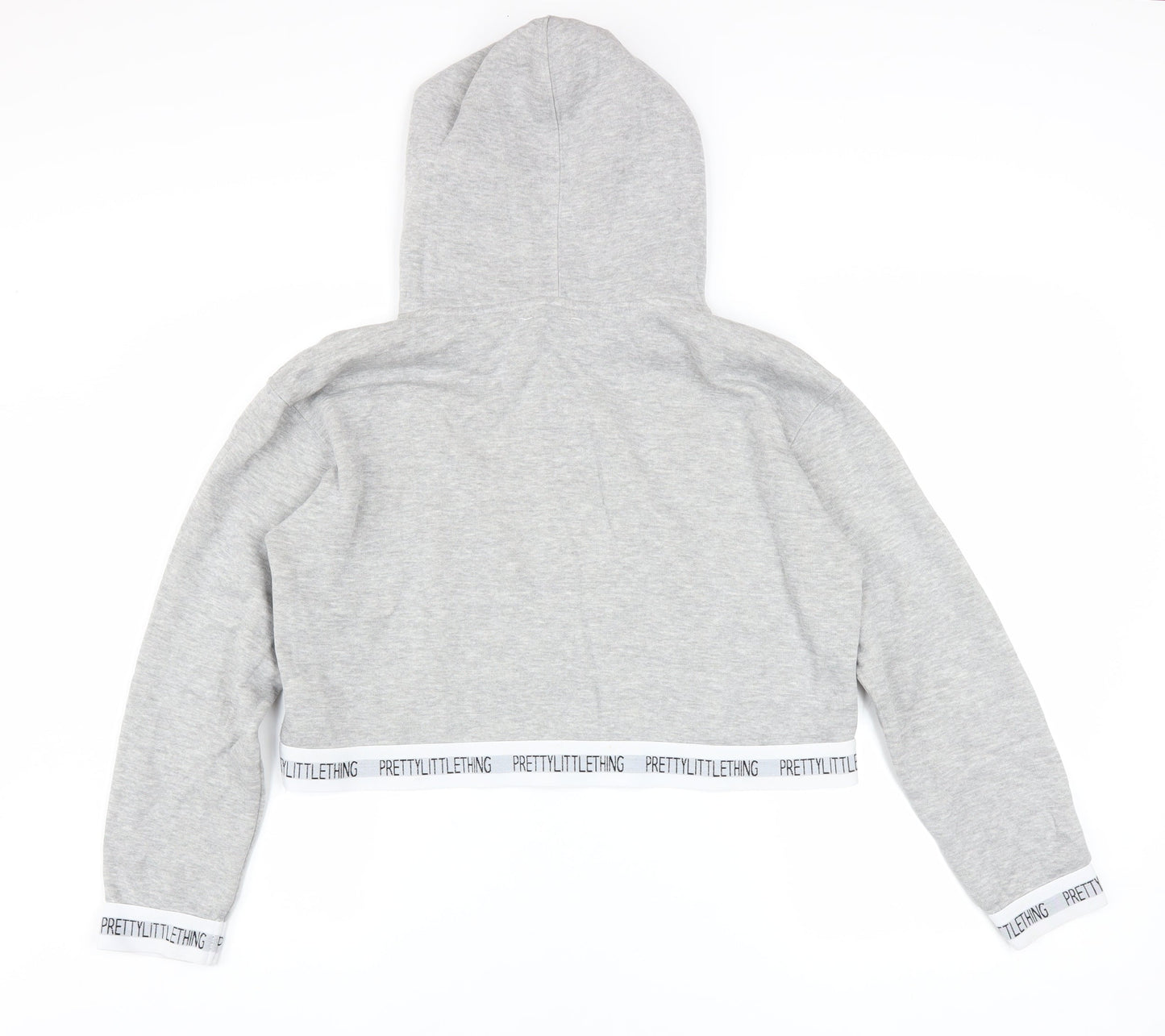 PrettyLittleThing Women’s Grey Cropped Hoodie Size M Pullover Logo Trim