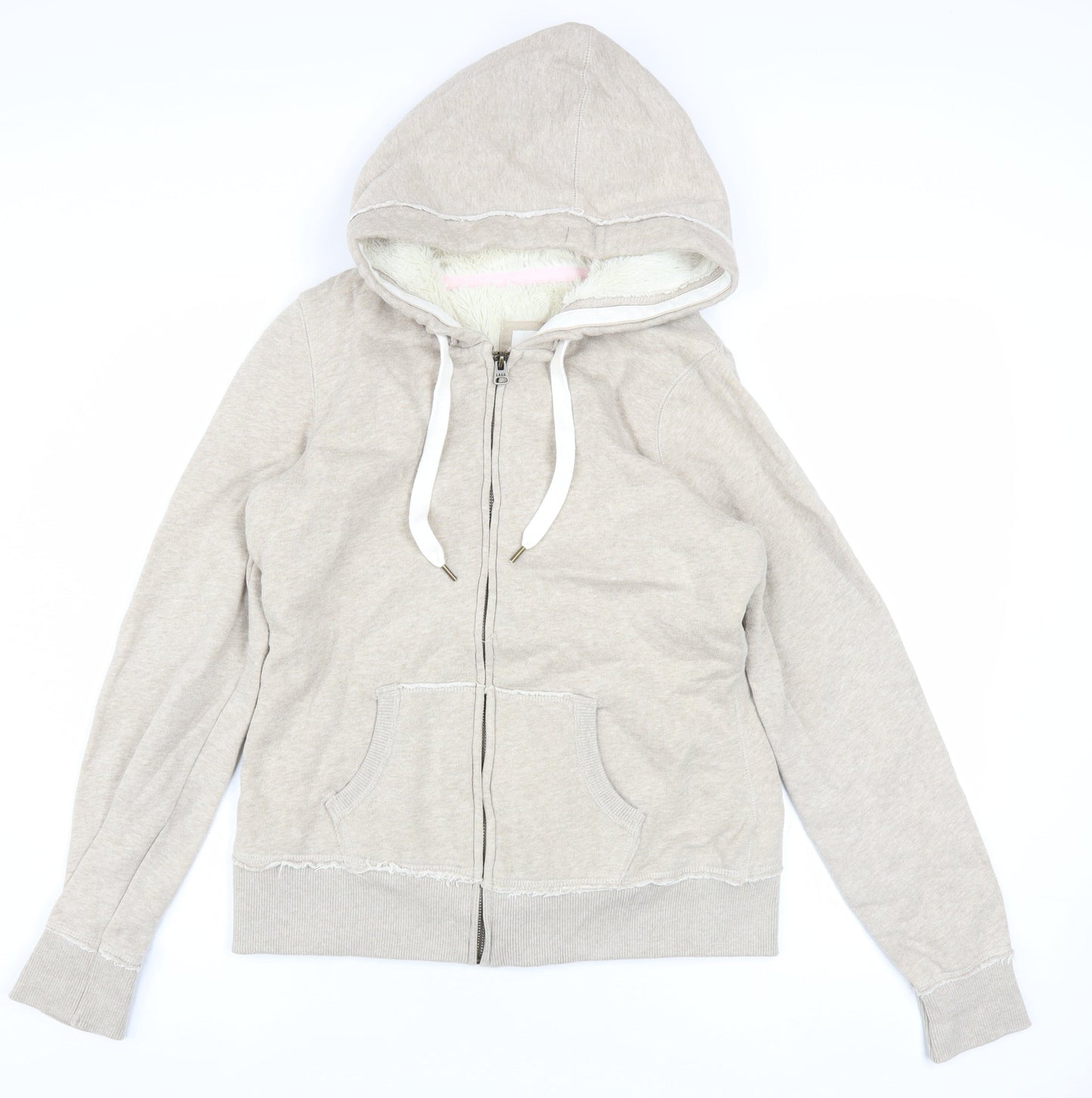 H&M L.O.G.G Women Beige Hooded Full Zip Cotton Jacket Size 14
