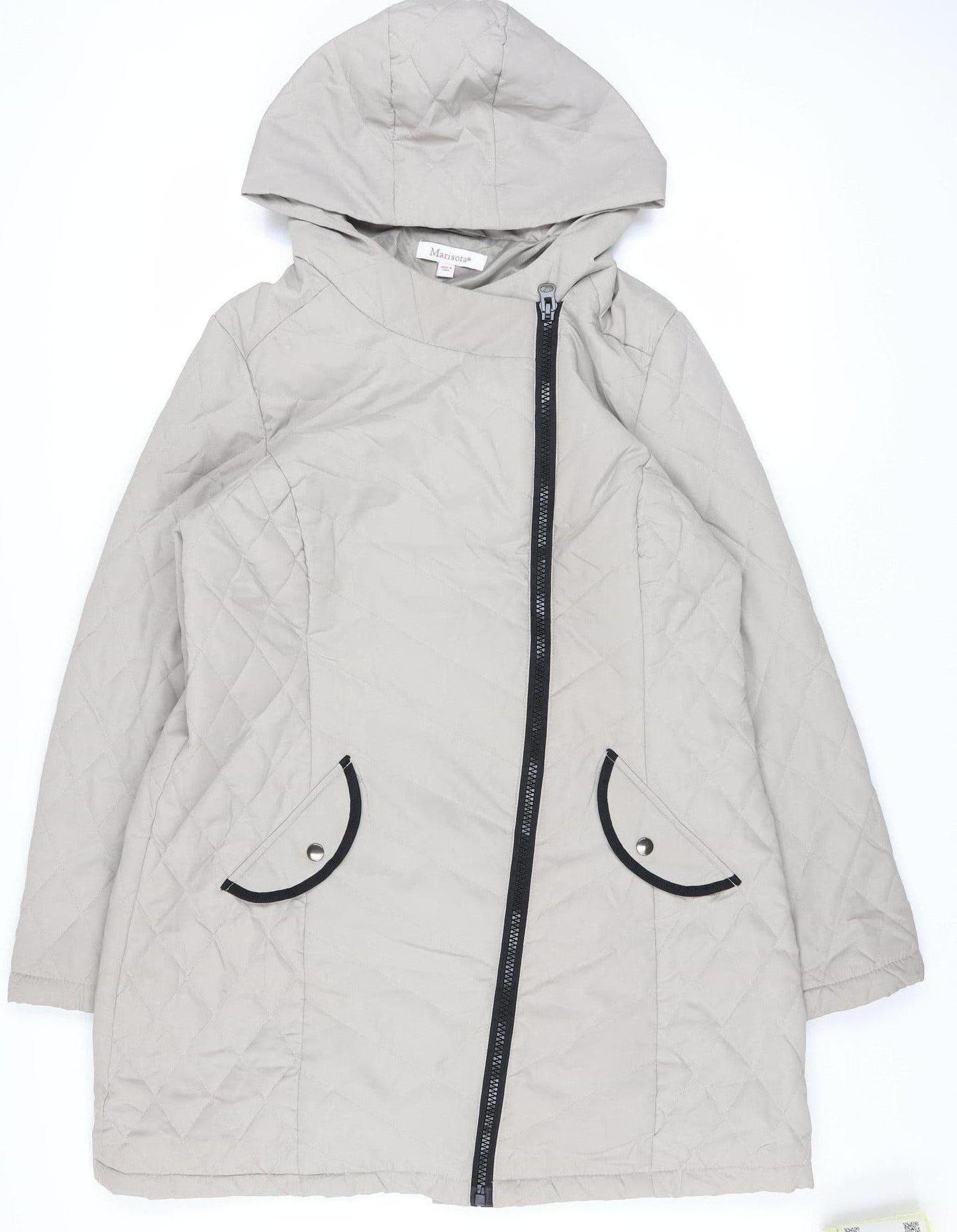 Marisota Women’s Grey Quilted Hooded Long Coat Size 18