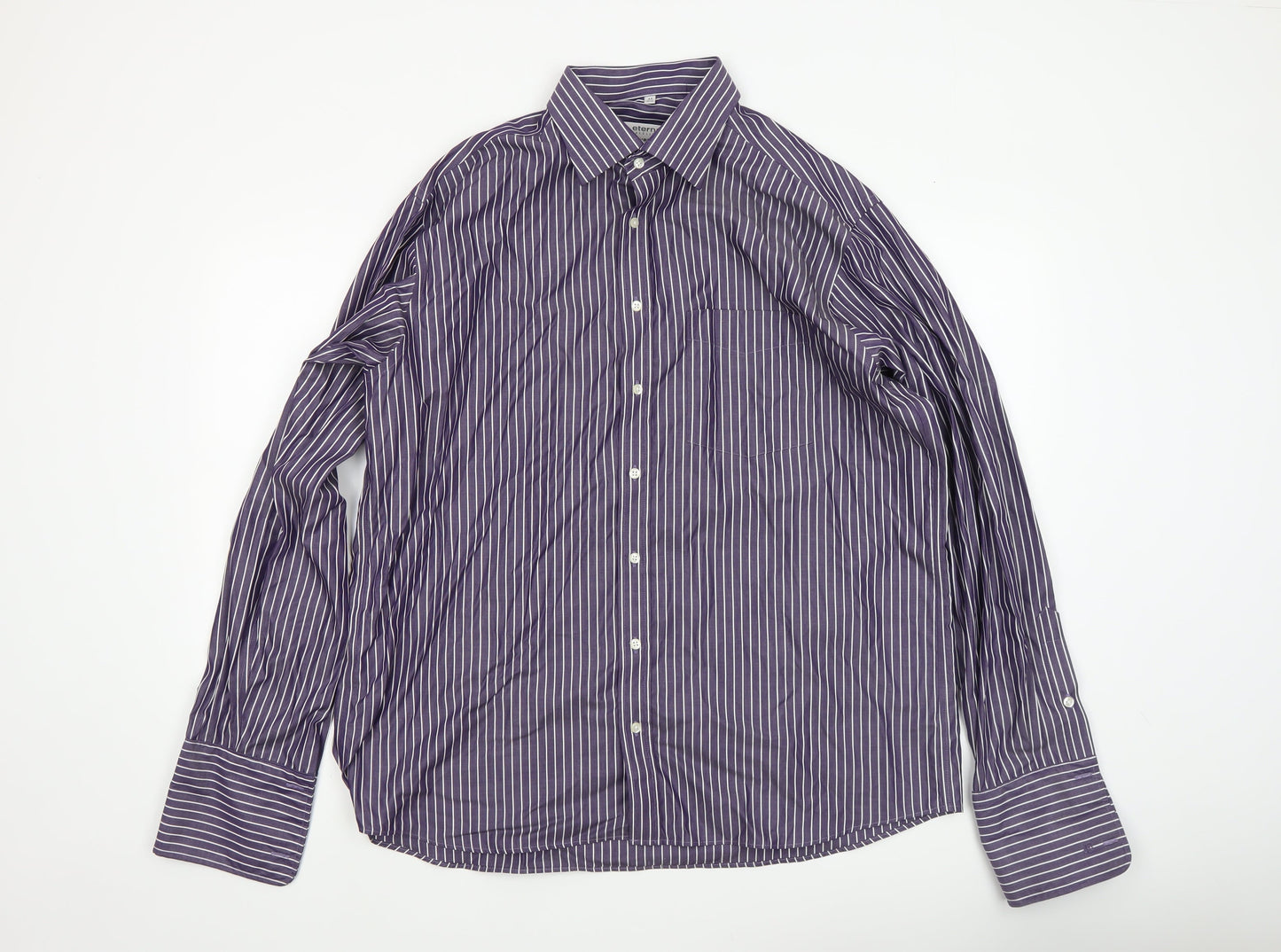 Eterna Men's Purple Striped 44 Regular Fit Long Sleeve Dress Shirt