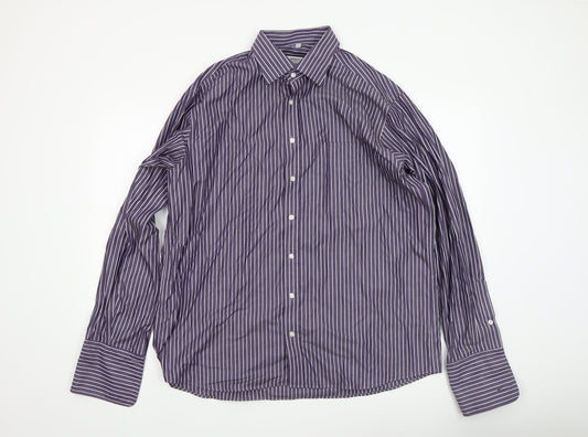 Eterna Men's Purple Striped 44 Regular Fit Long Sleeve Dress Shirt