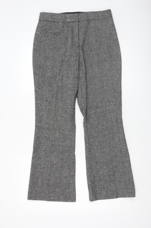 H&M Womens Grey Flared Wool Blend Tweed Trousers Size 8
