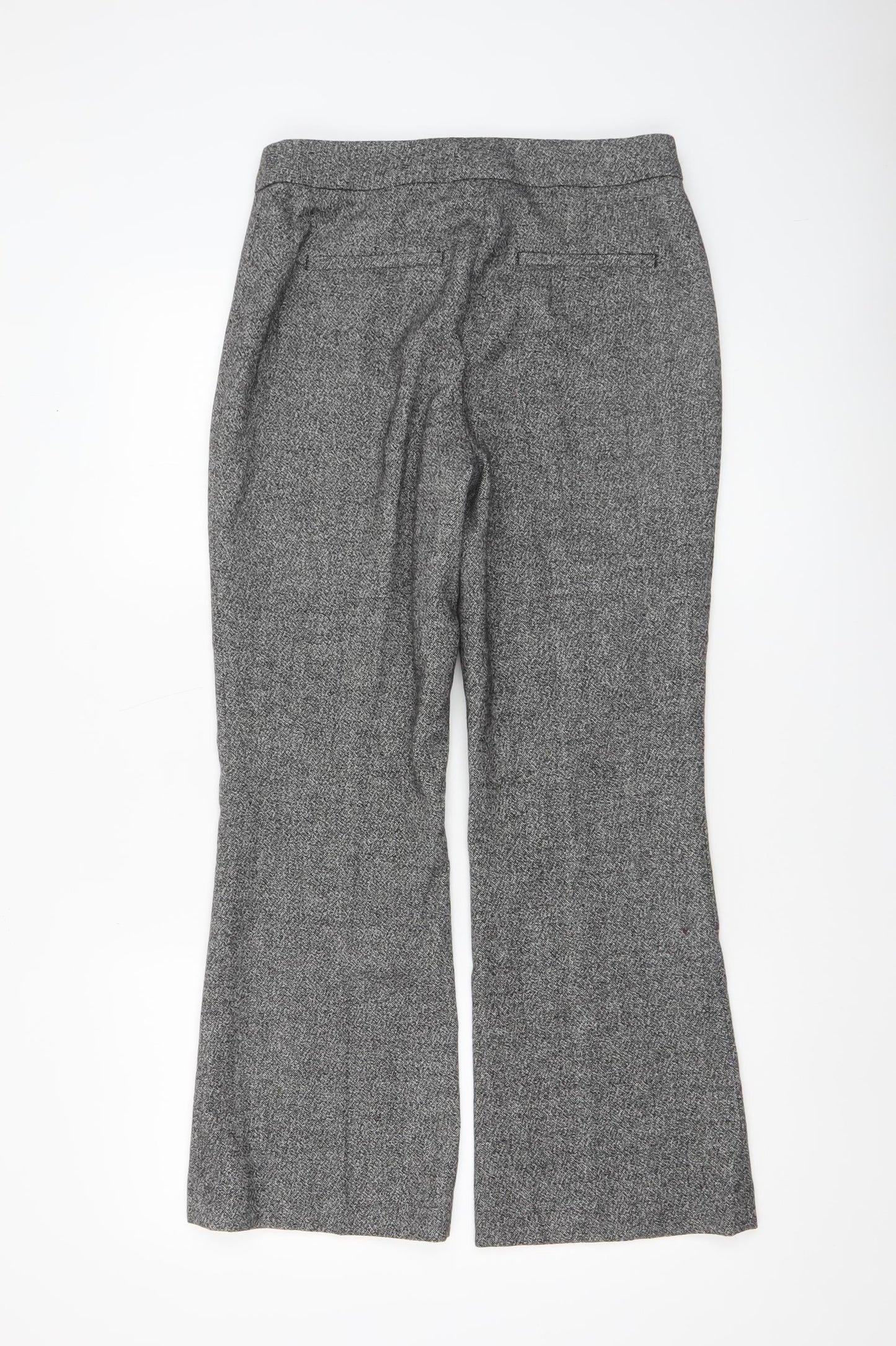 H&M Womens Grey Flared Wool Blend Tweed Trousers Size 8